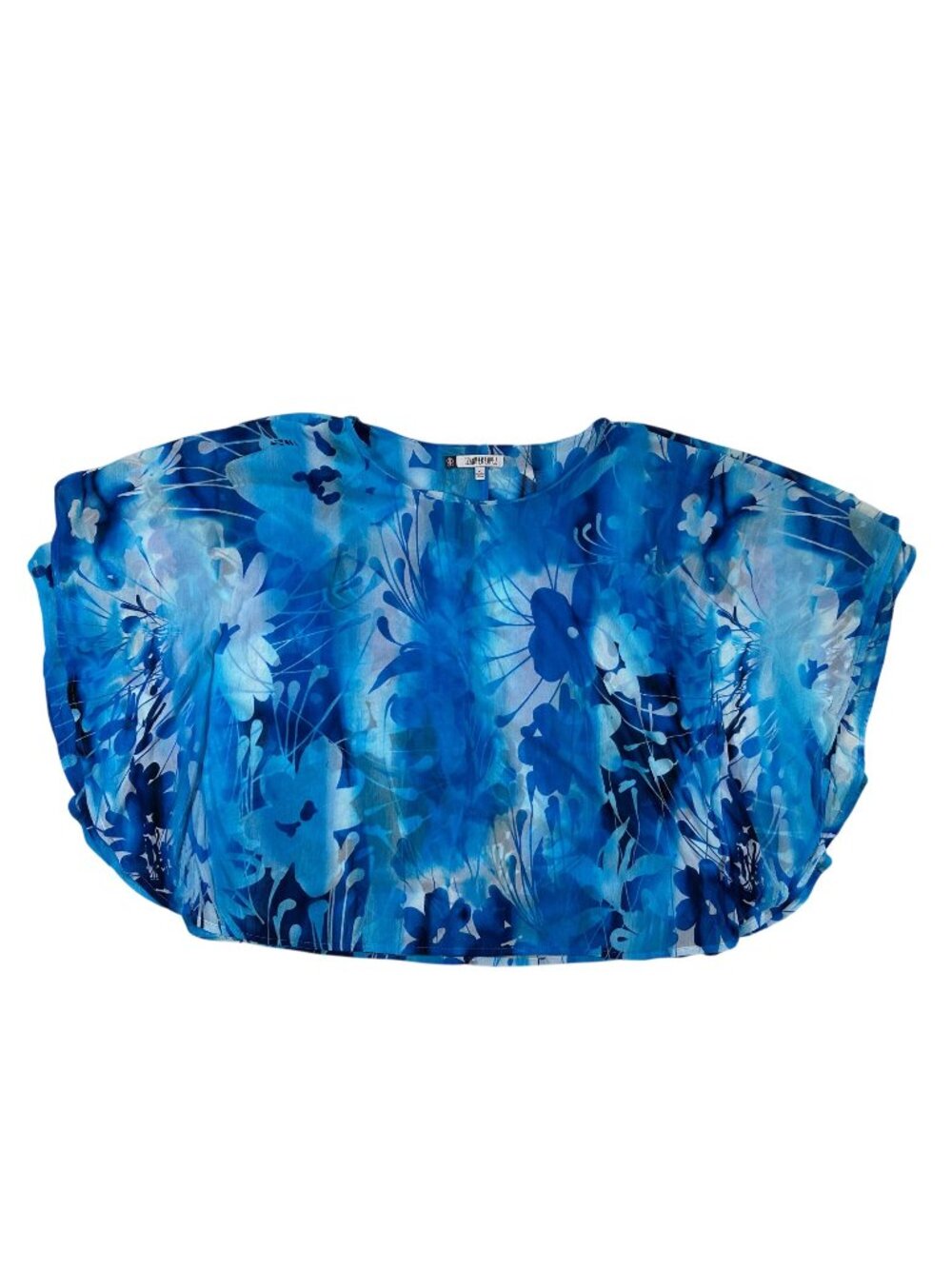 Jennifer Lopez Womens Blue Floral Sheer Blouse XL Relaxed Fit Lightweight Flow